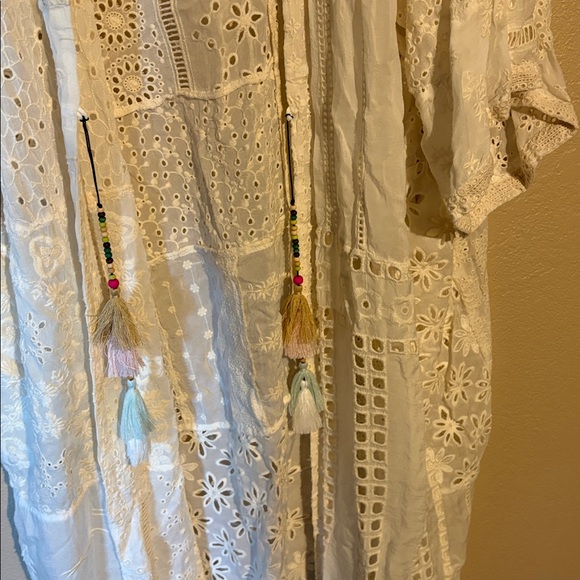 Johnny Was Cream Lace Kimono with Colorful Tassels - Picture 4 of 5